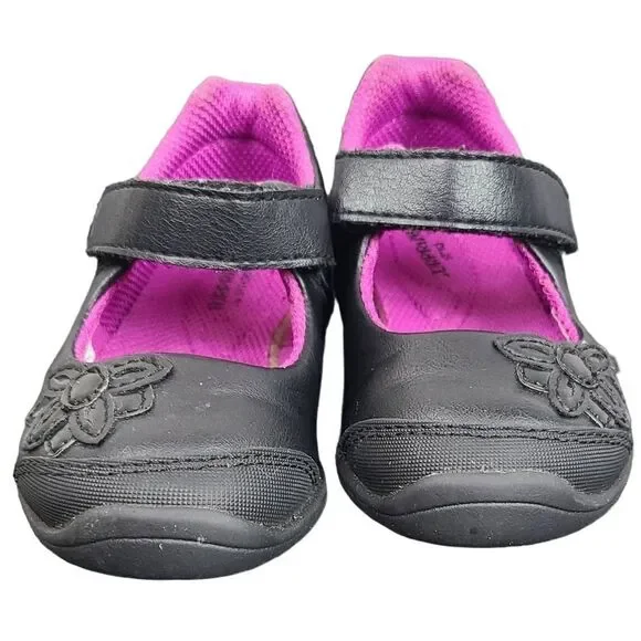 Smart Fit Toddler Girl Size 5 Black Memory Foam Mary Jane Flower Velcro Shoes - Picture 6 of 6
